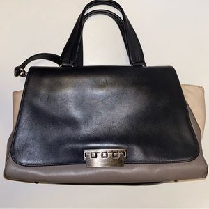 Zac Posen Taupe and Black Colorblocked Leather Eartha Satchel w Suede Paneling